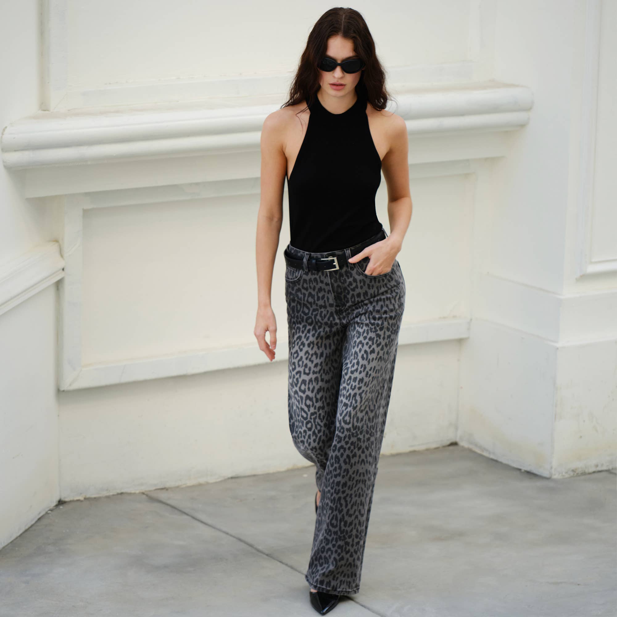 High Rise Leopard Print Wide Leg Pants