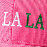 Multicolor Embroidered "Fa La La" Corduroy Hat