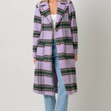 60871 Fuzzy Plaid Long Coat