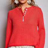 Long Sleeves Button-Front Half Placket Knit Sweater SALE