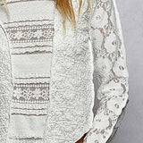 Long Sleeve Round Neck Lace Texture Knit Slim Fit Top
