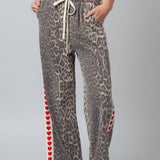 Leopard Print Heart Side Stripe Lounge Pants