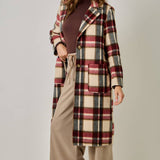 61594 Brushed Plaid Long Coat