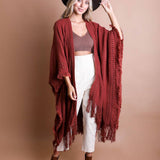 Open Work Frayed Border Bohemian Ruana