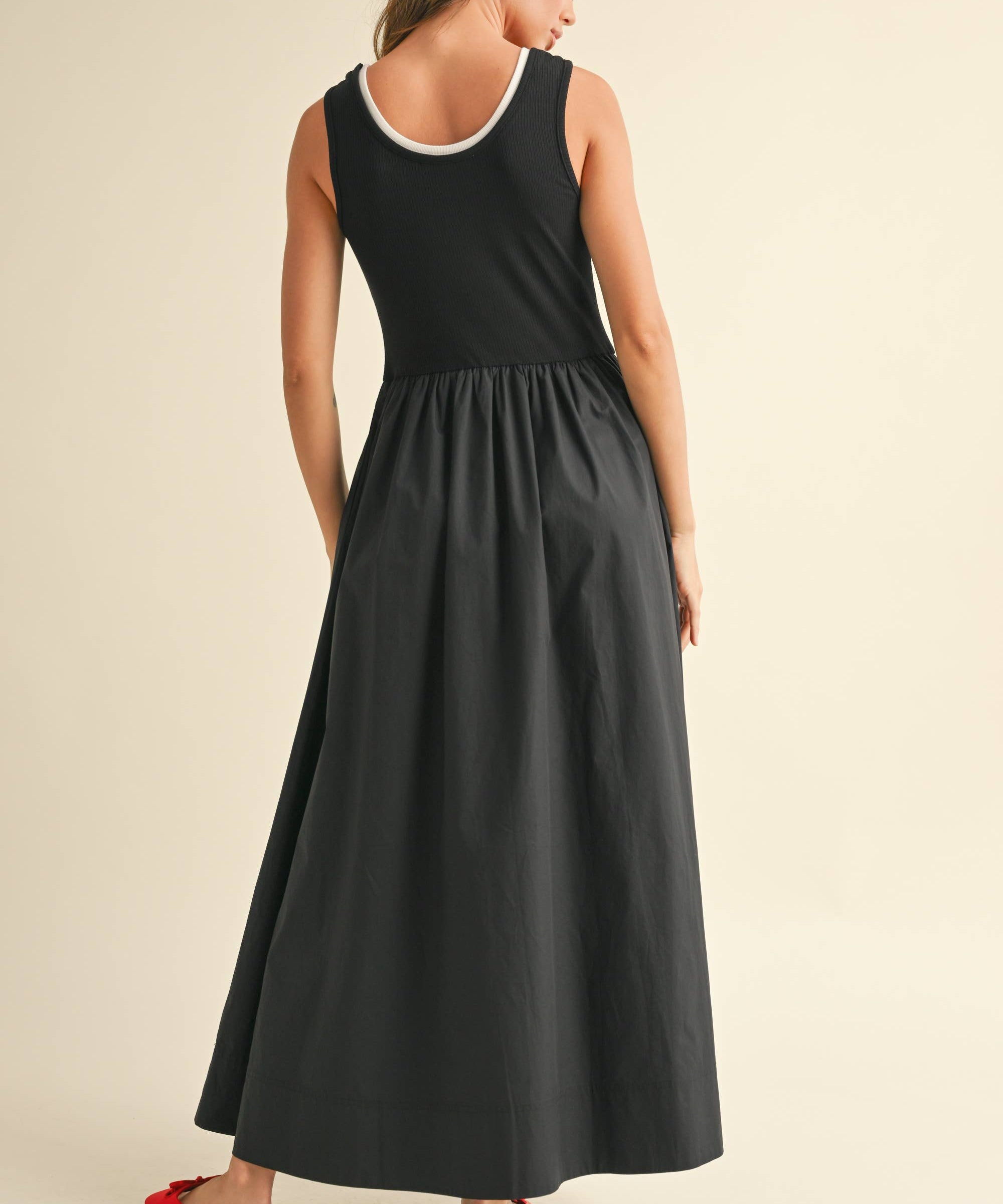 Ribbed Top Woven Skirt Dress