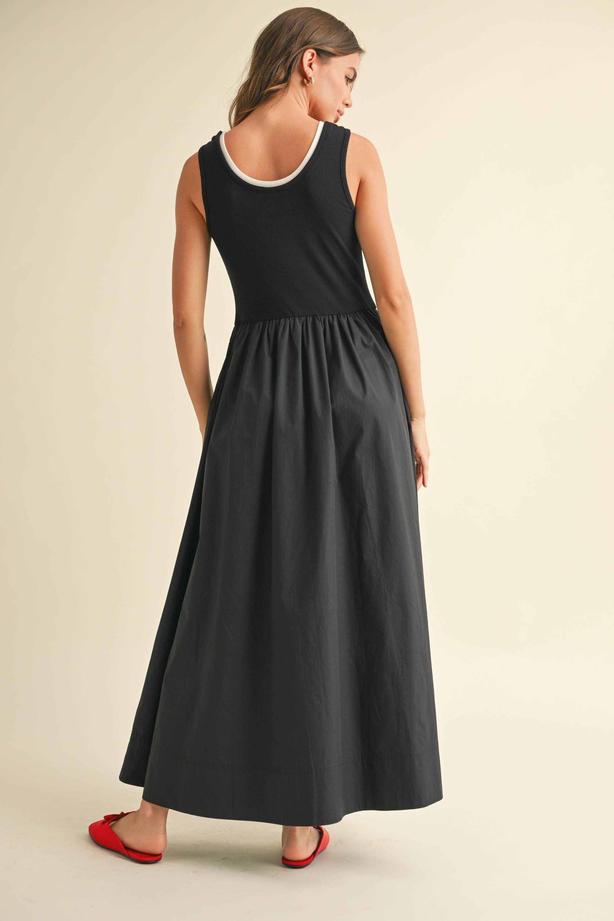 Ribbed Top Woven Skirt Dress