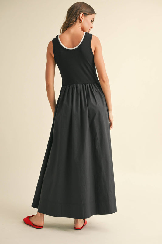 Ribbed Top Woven Skirt Dress