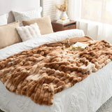 CB Striped Faux Fur Warm Plush Throw Blanket, Tie-dye Color