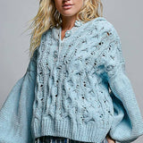 Floral Handmade Buttons Velvet Chenille Sweater Hoodie Top