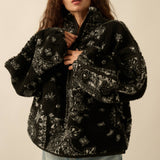 Floral Sherpa Fleece Half-Zip Pullover Jacket