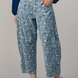 Floral Print Relaxed Fit Denim Pants