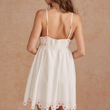 Embroidered Palm & Floral Scalloped Babydoll Mini Dress