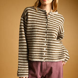 J7562   STRIPED BUTTON FRONT SWEATER CARDIGAN
