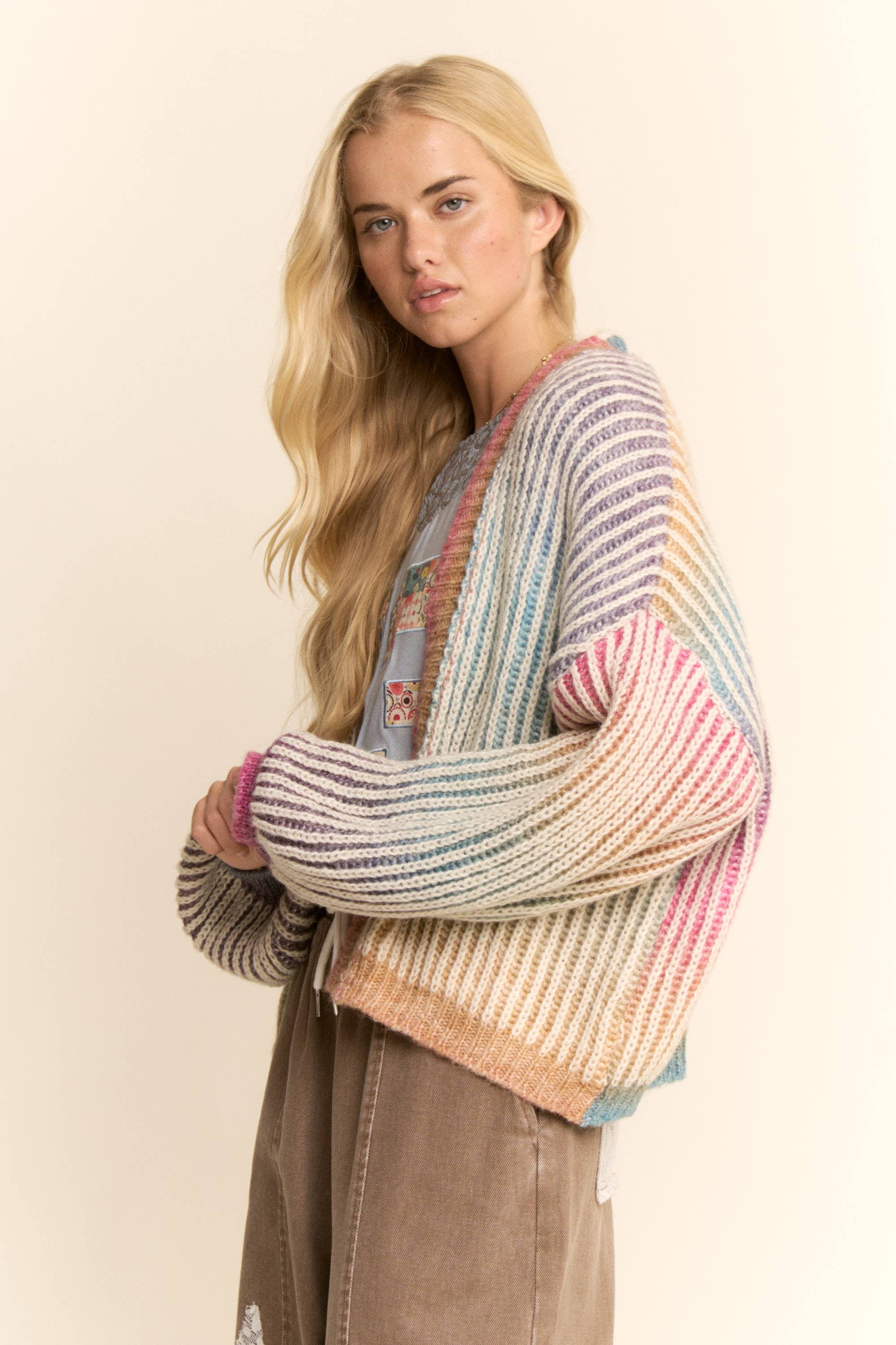 Pastel Rainbow Stripe Cardigan