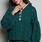 Floral Handmade Buttons Velvet Chenille Sweater Hoodie Top