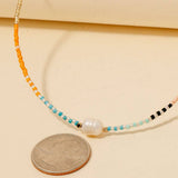 Dainty Seed Beaded Pearl Charm Necklace
