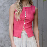 Slim Knit Sleeveless Button Top - RTK1016