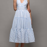 Textured Stripe Cross-Back Tiered Dress