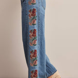 Floral Embroidered Wide Leg Jeans FP0026