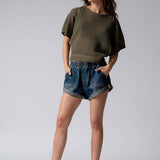 Spring Elastic Waist Cuffed Print Shorts