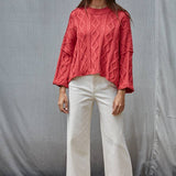 Quarter Sleeve Loose Cable Knit Sweater
