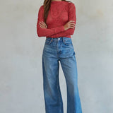 Seamless Jacquard Mock Neck Long Sleeve Top