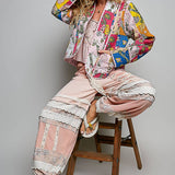 Lightweight Contrast Trim Quilted Kimono Jacket