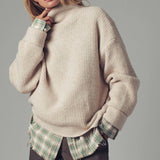 Relaxed Waffle Knit High Neck Sweater