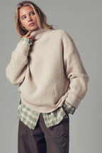 Relaxed Waffle Knit High Neck Sweater