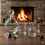 Round Etched Whiskey Decanter Gift Set