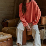 W2114 | Knit Sweater Rolled Round Neck Pullover Top
