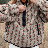 Rose Print Half-Zip Jacket