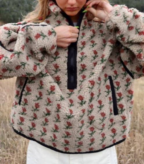 Rose Print Half-Zip Jacket