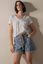 High-Waisted Frayed Hem Denim Shorts