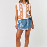 ILP5209 Floral Embroidered Wrap Denim Skort