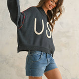 USA Rope Letter Sweater