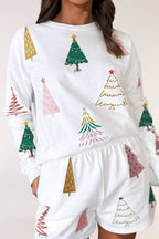 Christmas Tree Long Sleeve Top and Shorts Set