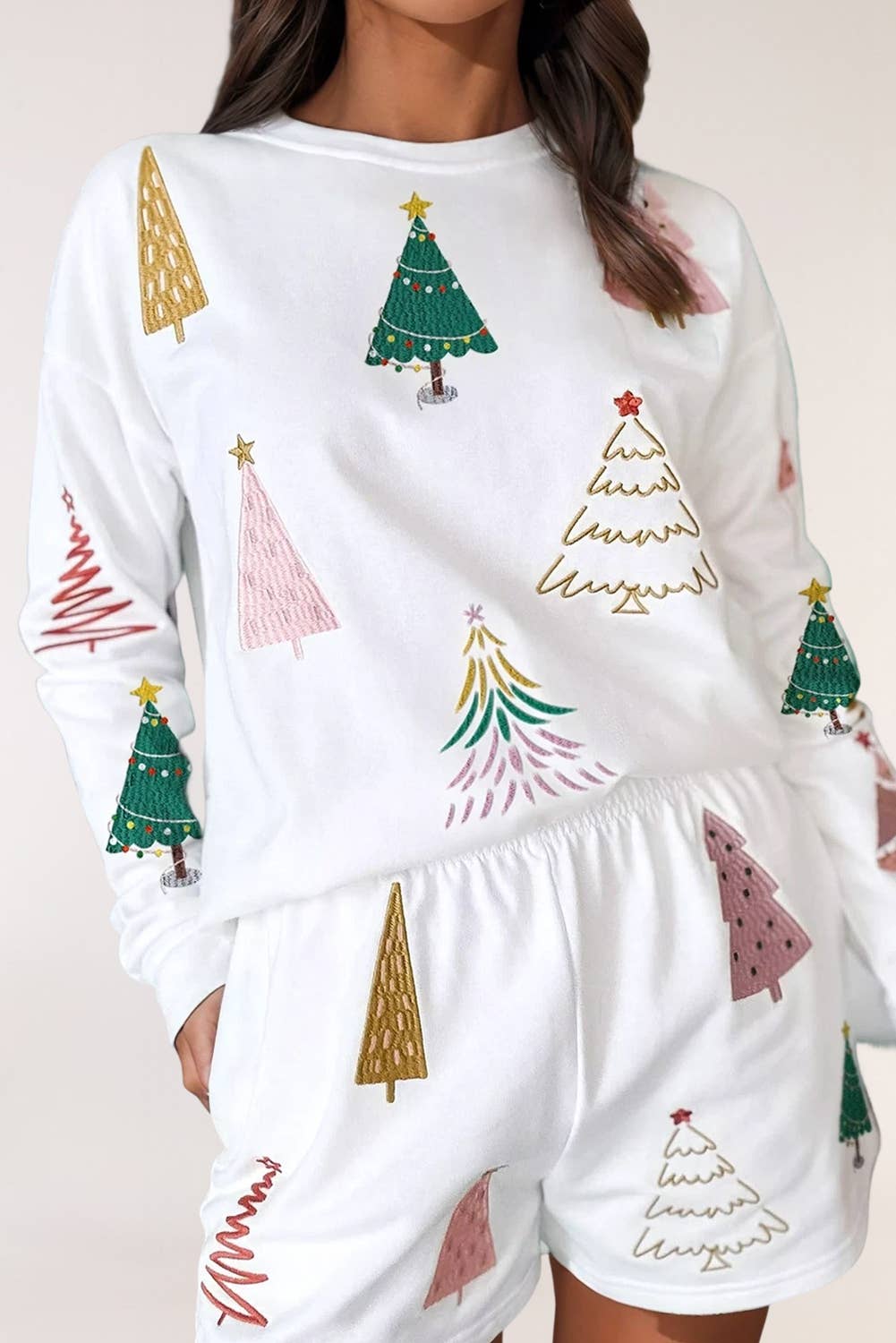 Christmas Tree Long Sleeve Top and Shorts Set