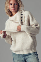 Detachable Scarf Ribbed Knit Sweater Top