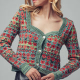 Vintage Floral Jacquard Knit Cardigan