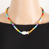 Fish Pendant Vibrant Mixed Beaded Necklace