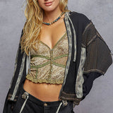 Floral Panel Knit Hoodie