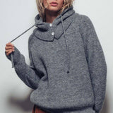 Ribbed Knit Sweater & Hooded Scarf Set
