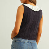J7053   CROCHET KNIT VEST TOP WITH RUFFLE DETAIL