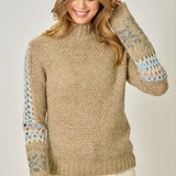 61313 Mock Neck Fair Isle Cuff Sweater