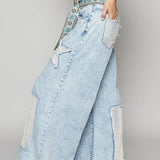 Vintage Washed Crochet Star Patch Jeans
