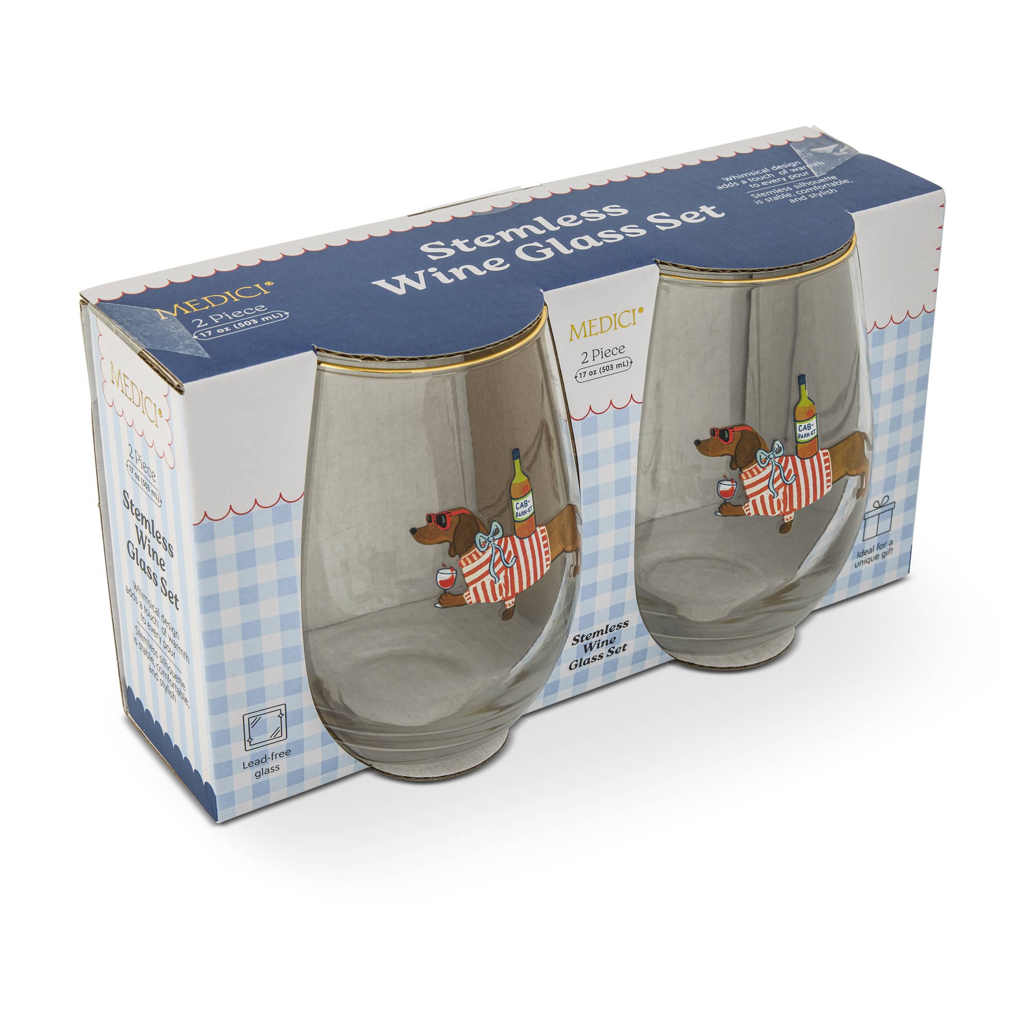 2pk 17oz Stemless GR Wine - HH Dachshund