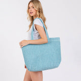 Solid Crochet Straw Tote Bag