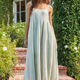 L7390 | Cotton Gauze Striped Cami Pintuck Midi Dress
