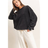 Mineral Wash Overzised Raw Edge Crew Neck Top